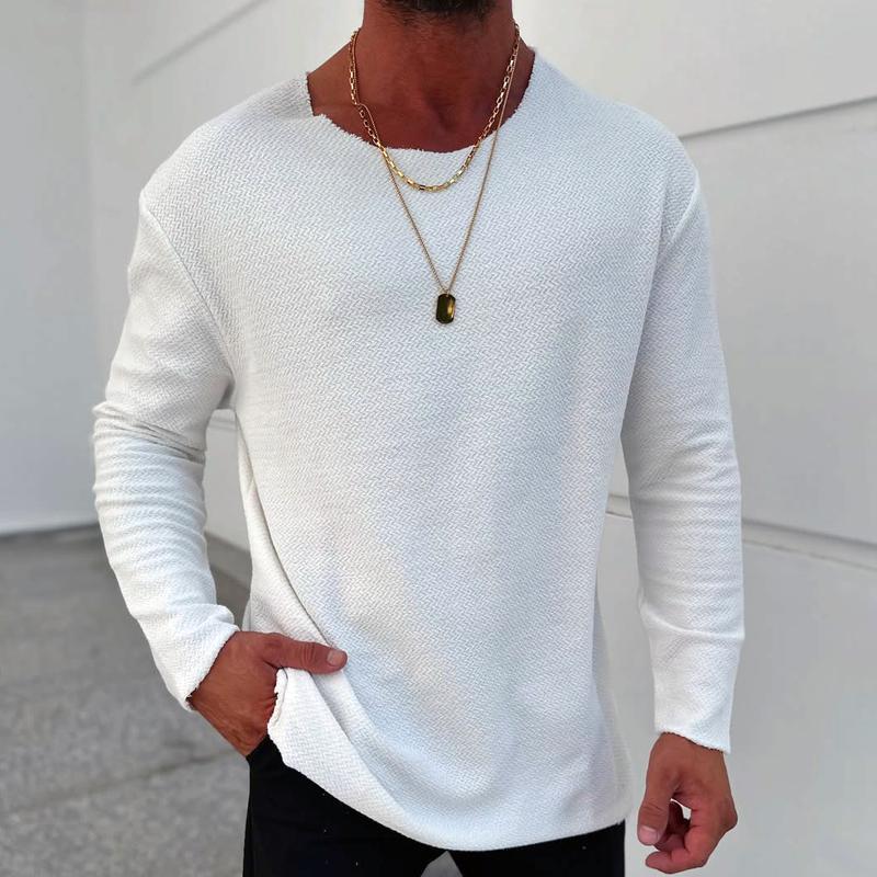 Modisches, einfarbiges T-Shirt mit Rundhalsausschnitt und langen Ärmeln für Herren