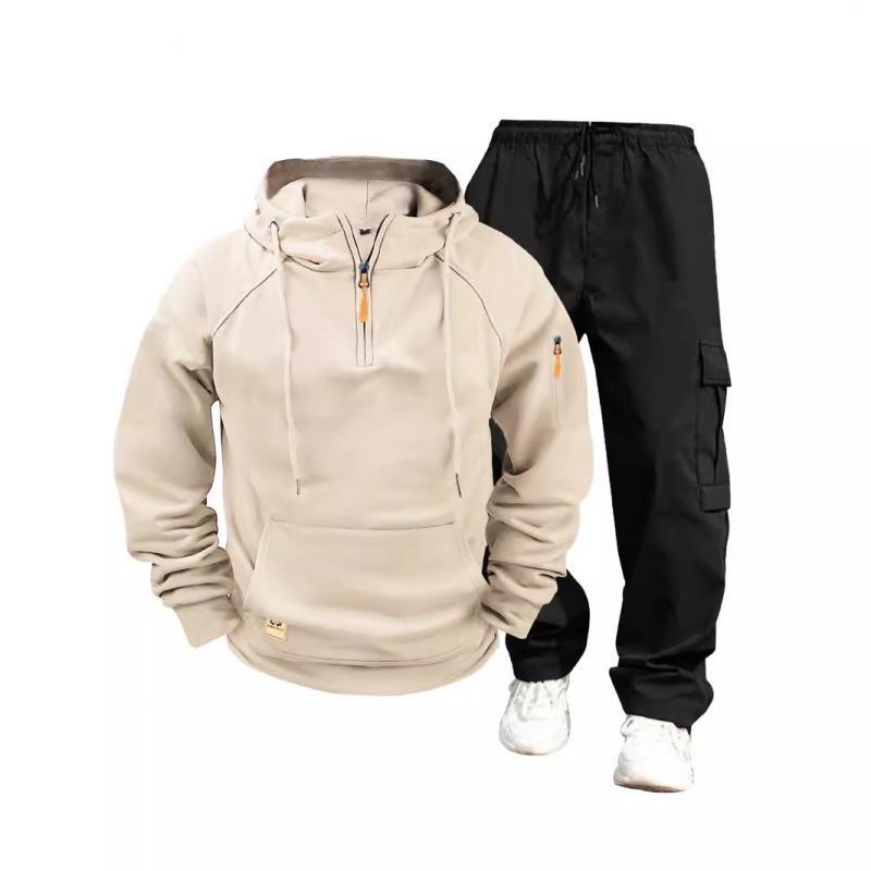 Men's Casual Solid Color Hooded Sweatshirt And Pants Set 54142080Y