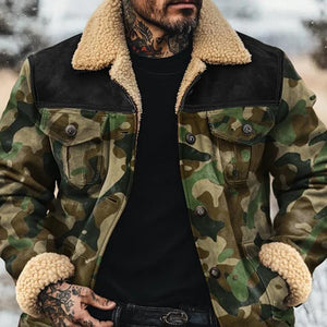 Men's Fleece Lapel Camouflage Suede Single Breasted Jacket