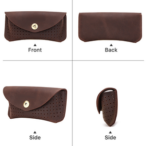 Bolsa de almacenamiento portátil para gafas de piel de vaca hueca de capa superior para hombre