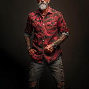 Men's Camouflage Lapel Chest Pocket Cargo Shirt