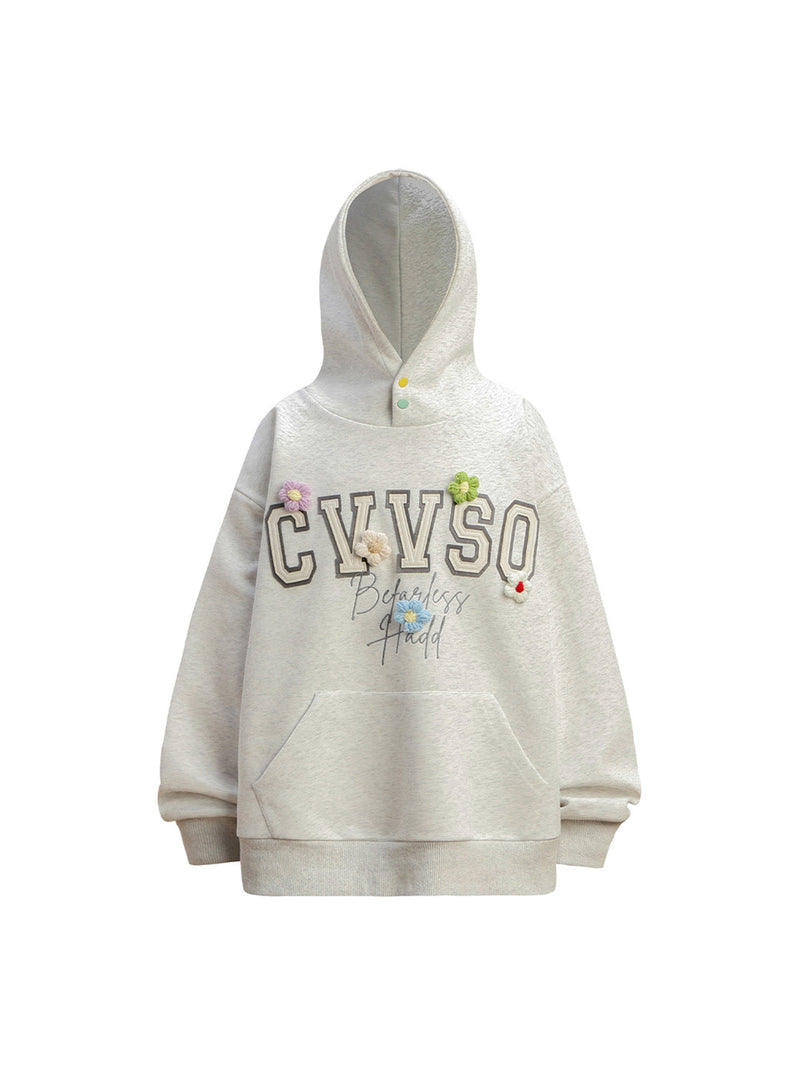 Floral Embroidered Letters Floral Fleece Hoodie