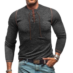 Camiseta Henley de manga larga con cuello redondo y lazo para hombre