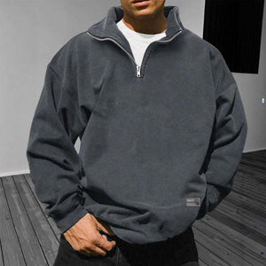 Lockeres Fleece-Sweatshirt mit Stehkragen und einfarbigem Muster für Herren