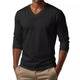 Camiseta informal de manga larga ajustada de algodón mezclado con cuello en V para hombre