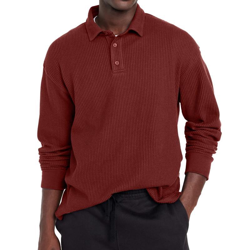 Men's Casual Solid Color Button Lapel Long Sleeve Polo Shirt