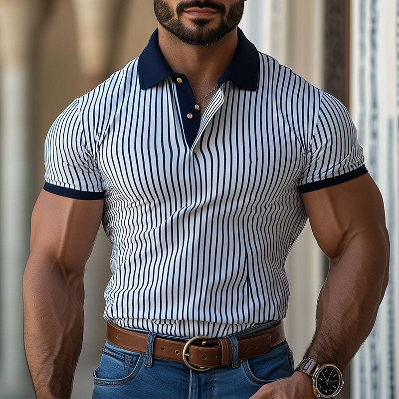 Men's Vertical Striped Slim Fit Short-Sleeved Polo Shirt MTA2123C7P