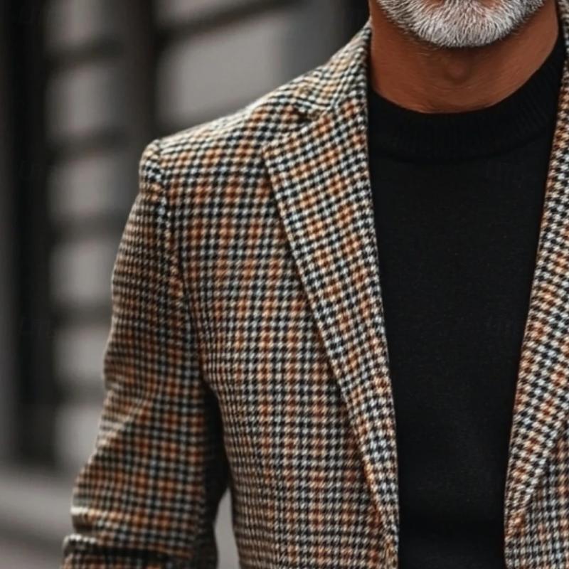 Blazer de botonadura sencilla con solapa a cuadros vintage para hombre