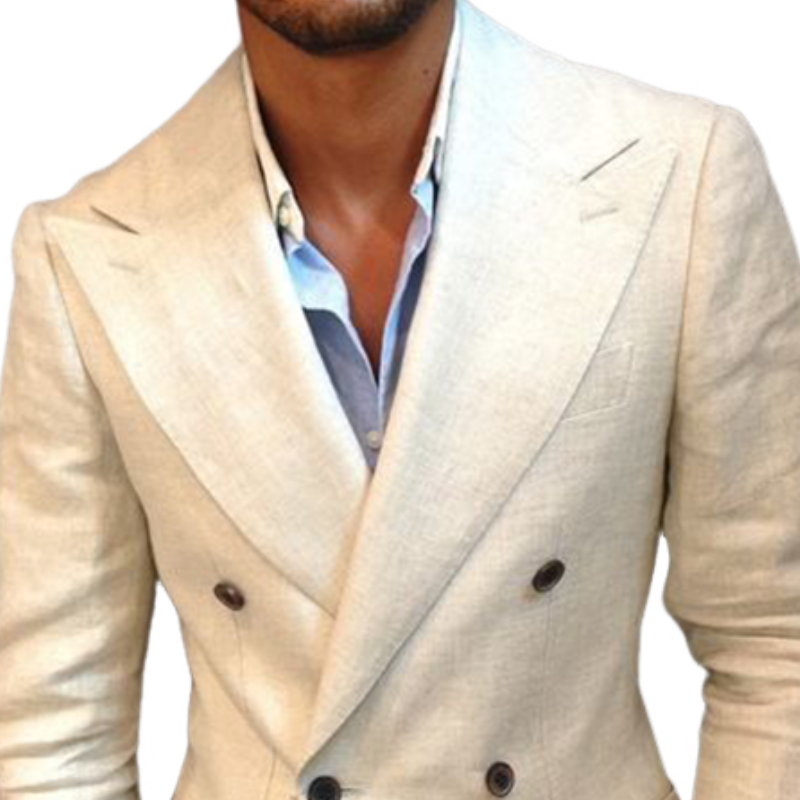 Blazer clásico de algodón y lino cruzado entallado para hombre, moda de primavera