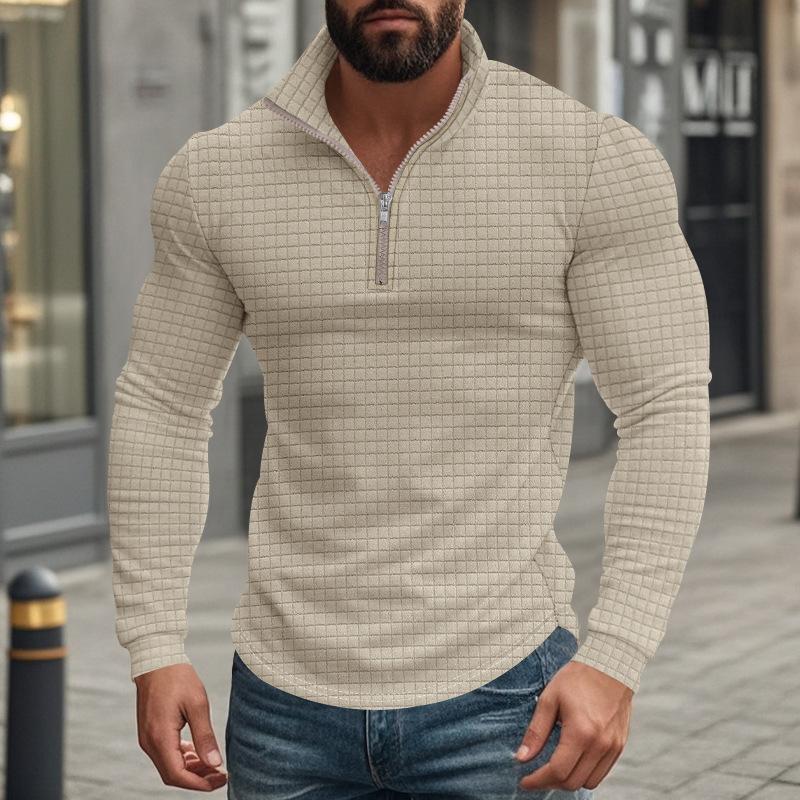 Men's Half-zip Small Square Stand Collar Long Sleeve T-shirt