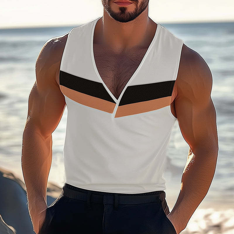 Camiseta de tirantes de verano con cuello en V profundo y fresca para hombre