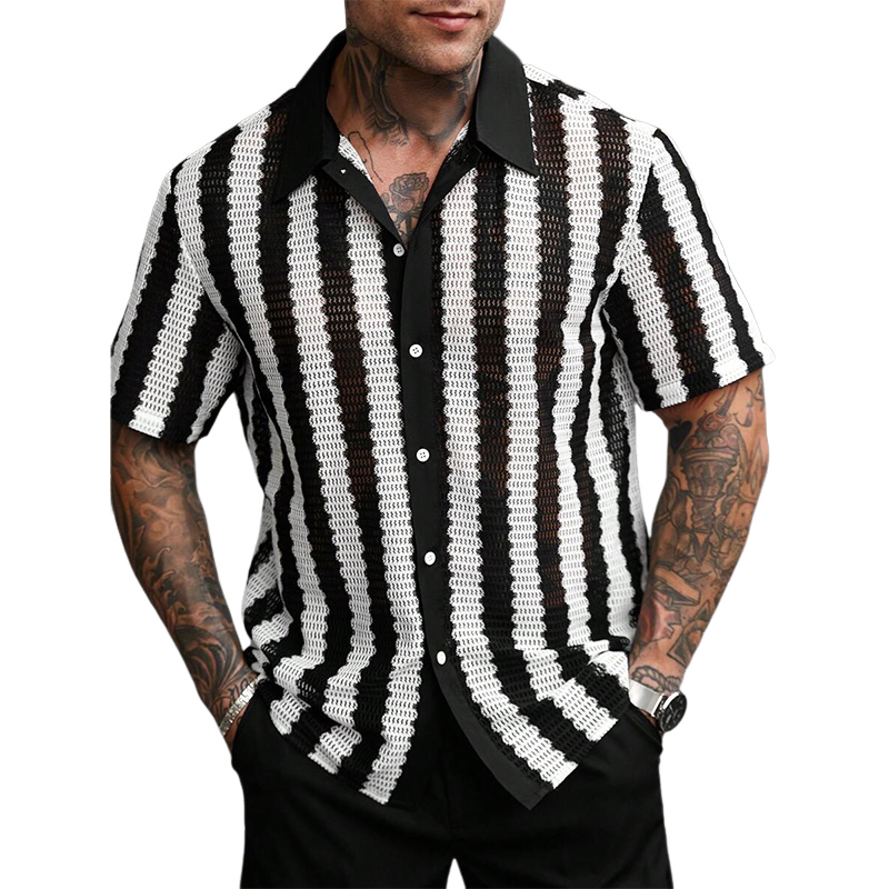 Camisa de punto de manga corta a rayas para hombre