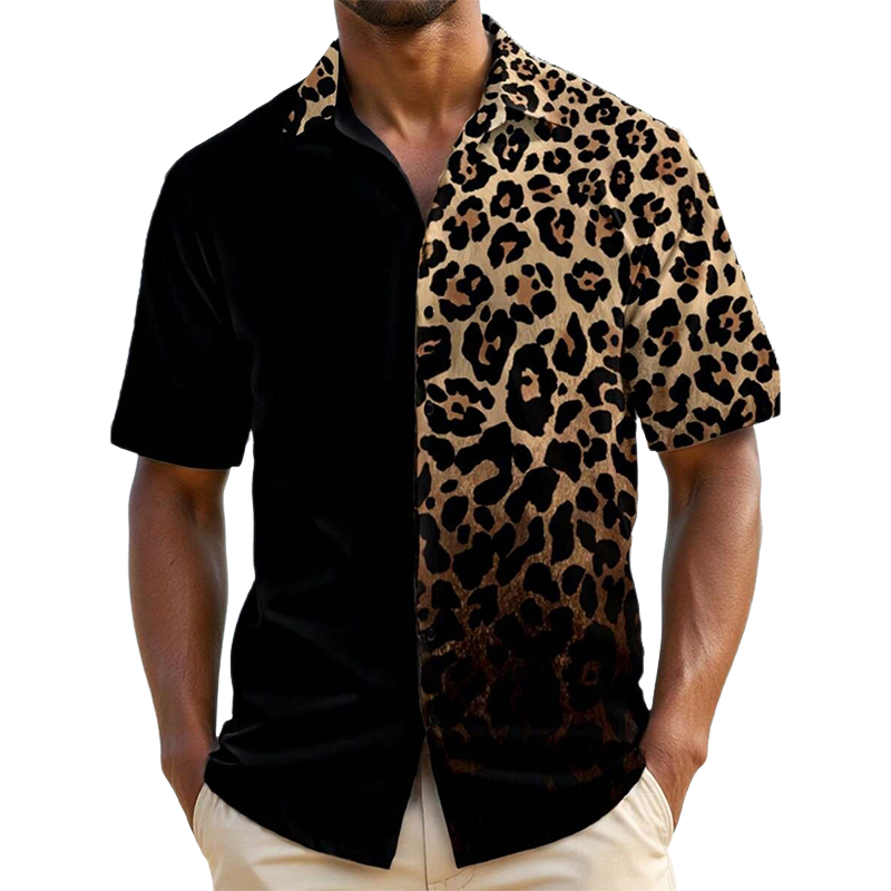 Men's Leopard Print Short Sleeve Shirt