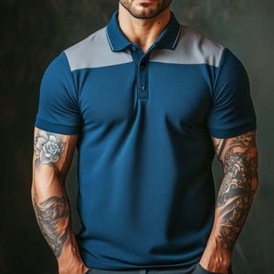 Polo retro informal transpirable de manga corta para hombre