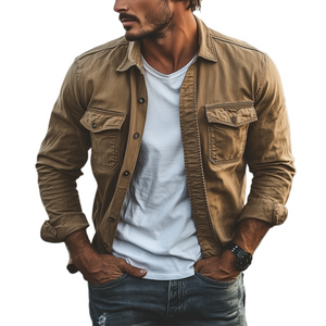 Men's Classic Casual Vintage Washed Workwear Long Sleeve Shirt