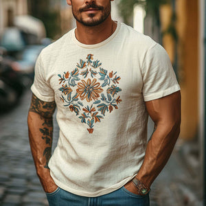 Men's Casual Skin-Friendly Cotton And Linen Embroidered T-Shirt