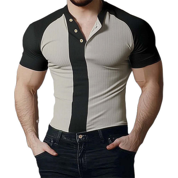 Camiseta de manga corta de punto con bloques de color y corte entallado para hombre