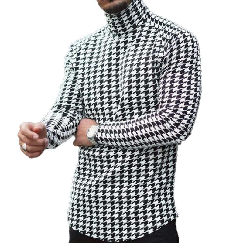 Camiseta informal de manga larga con estampado de pata de gallo para hombre