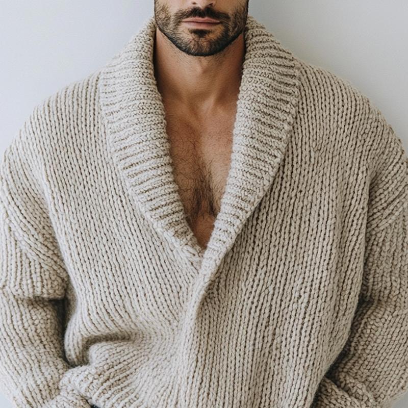 Herrenmode Oversize-Stil Einfarbig Revers Langarm Lässiger Strickpullover