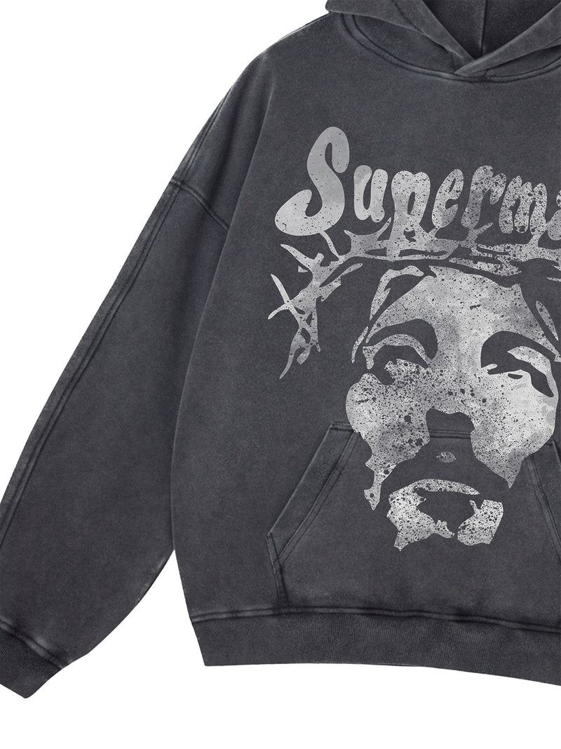 Heavy Washed Jesus Graphic Hoodie