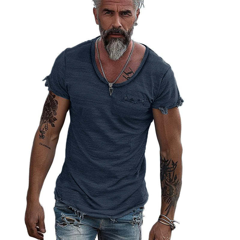 Herren Retro-T-Shirt mit Rundhalsausschnitt, einfarbigem Schnitt und kurzen Ärmeln