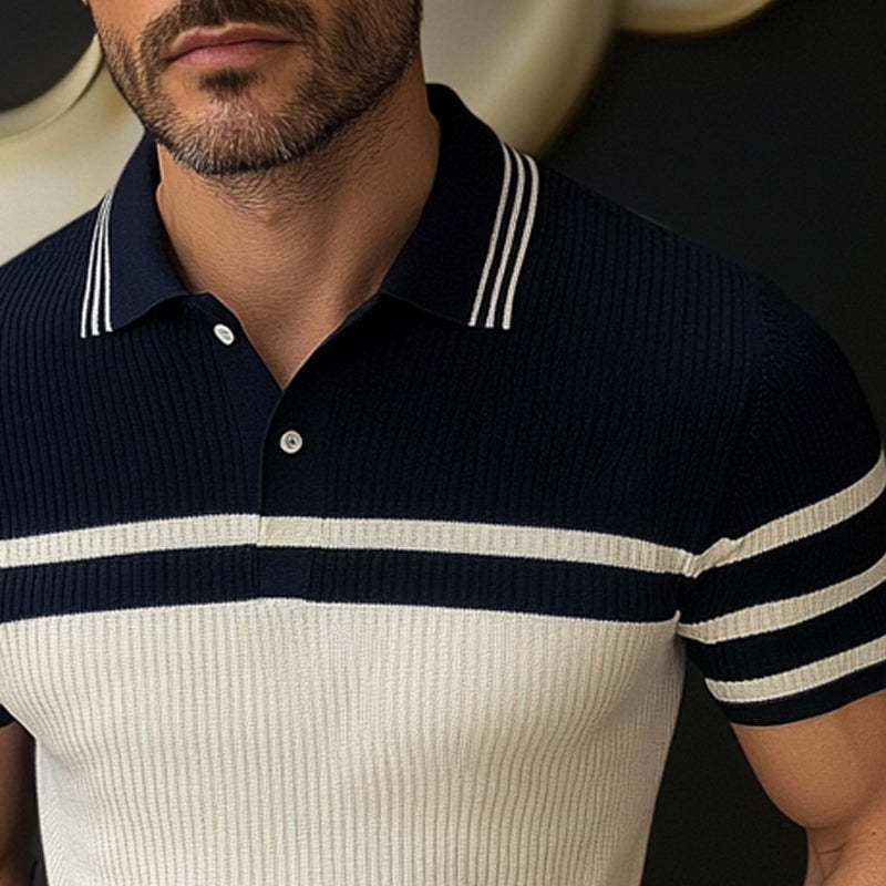 Men's Knitted Striped Short Sleeve POLO Shirt MTA1971C5X