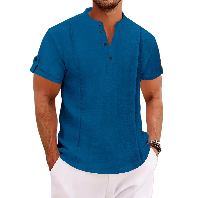 Camisa informal de manga corta con cuello alto para hombre