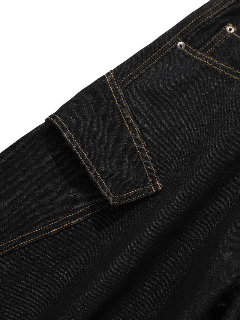 Multi-Pocket Deconstructed Washed Barrel Cargo Jeans