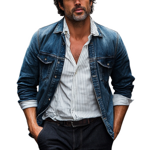 Chaqueta vaquera lavada azul oscuro vintage para hombre