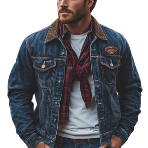 Chaqueta vaquera lavada azul oscuro vintage para hombre