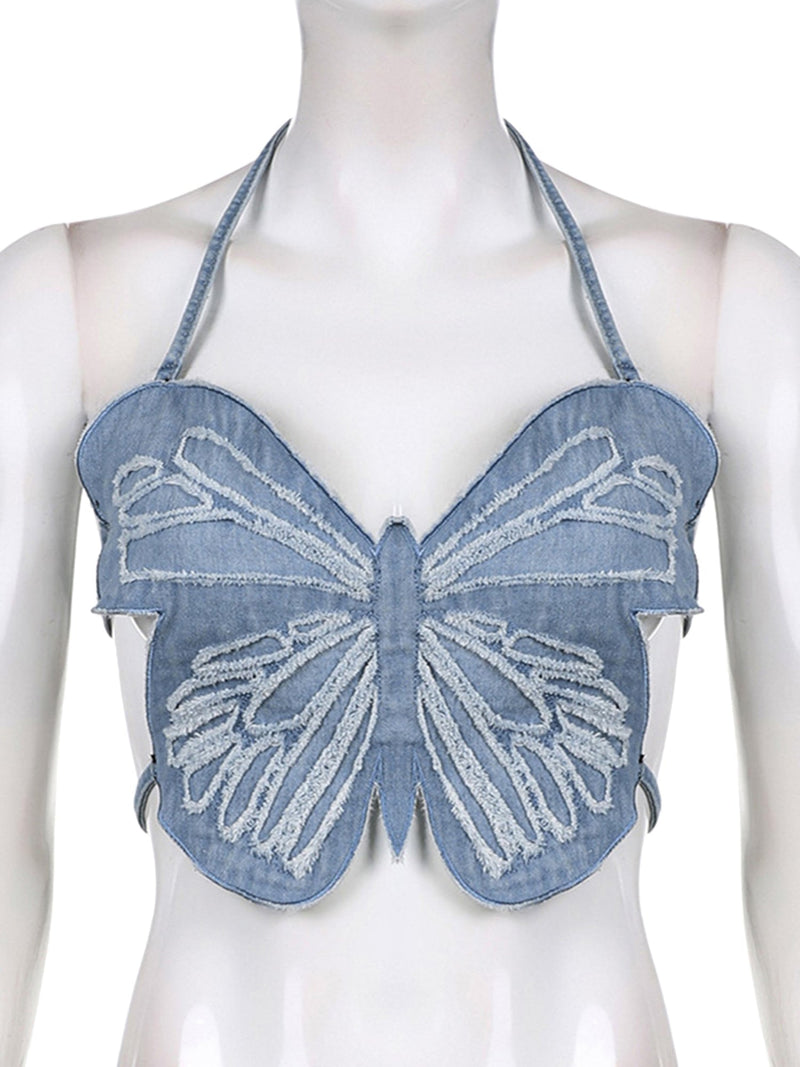 Hot Girl Sexy Butterfly Denim Undershirt