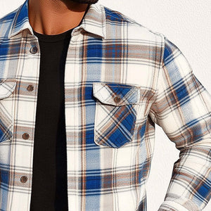 Herren Frühling und Herbst Basic Revers Plaid Langarmhemd