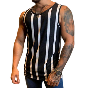 Men's Retro Casual Striped Print Crew Neck Tank Top