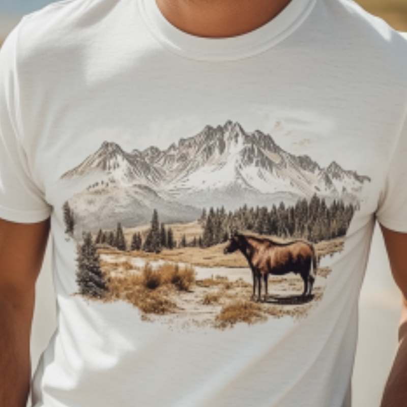 Camiseta informal de manga corta de algodón con estampado de la serie Yellowstone Park para hombre