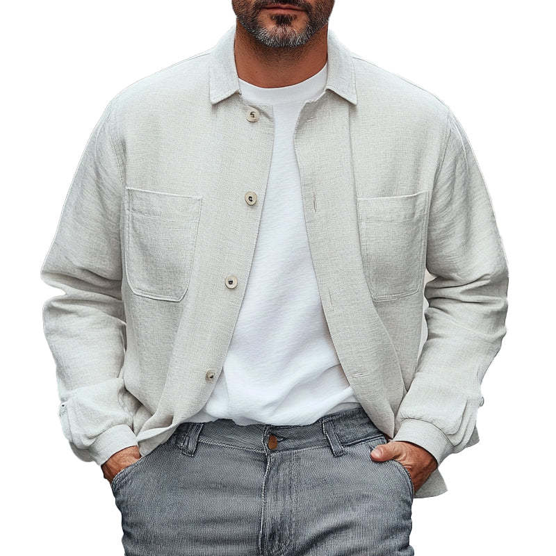 Men's Cotton And Linen Single Breasted Lapel Jacket MTA1731C9X