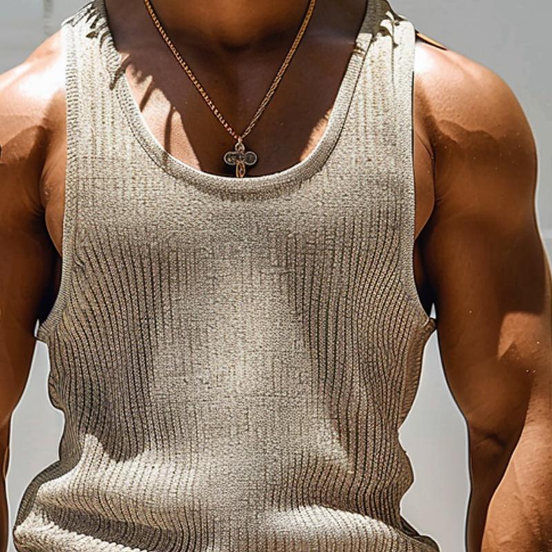 Camiseta sin mangas con textura a rayas y cuello redondo de color liso para hombre
