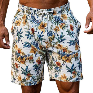 Pantalones cortos casuales de lino con estampado de resort para hombre