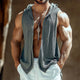 Men's Dark Gray Textured Hooded Unbuttoned Tank Top