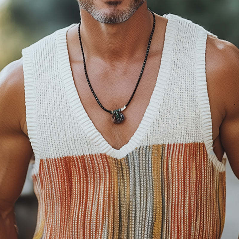Camiseta de tirantes de punto con cuello en V informal de moda de verano para hombre