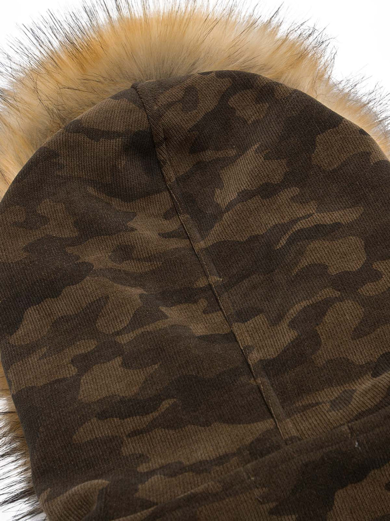 Camouflage Spliced Fur Hooded Fleece Jacket