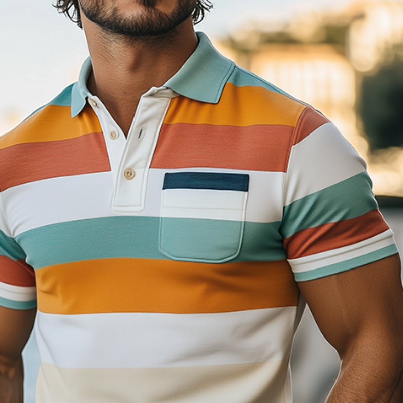 Men's Spring And Summer Fashion Casual Contrast Stripe Print Short Sleeve POLO Shirt MTA2217C3K