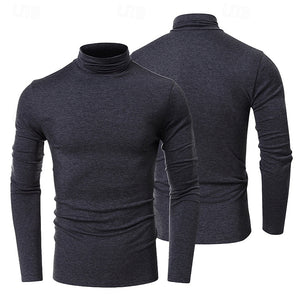 Camiseta de cuello alto de manga larga para hombre, 65 % algodón, color liso, cuello alto, formal, para exteriores, manga larga, cuello alto, ropa informal de uso diario, estilo urbano.