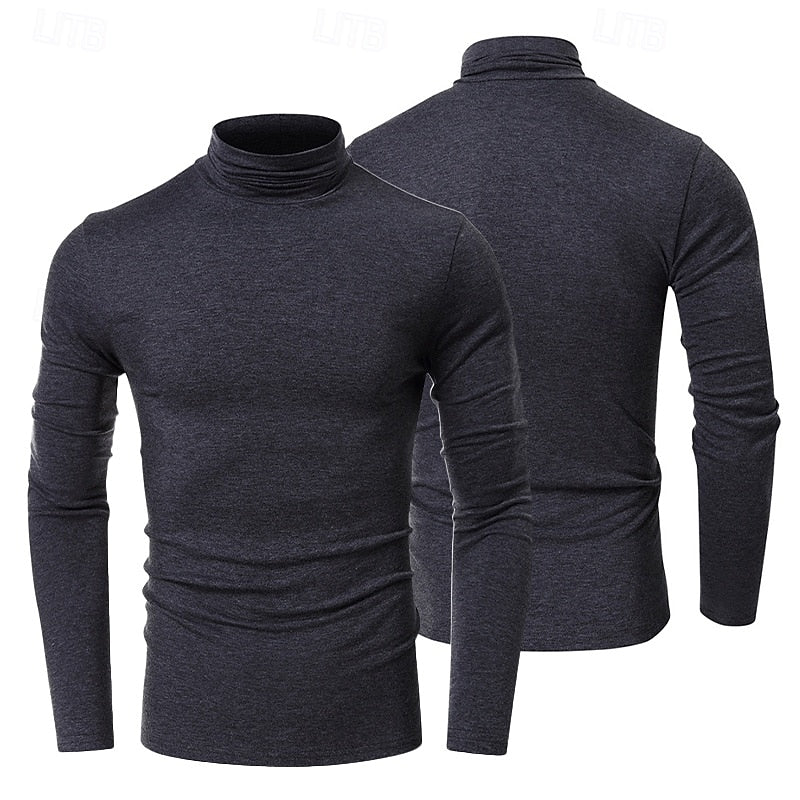 Men's 65% Cotton Mock Turtleneck Tee Top Long Sleeve Shirt Solid Color Turtleneck Formal Outdoor Long Sleeve High Neck Clothing Apparel Daily Casual Street Style