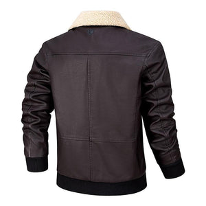 Chaqueta informal de cuero con solapa de felpa para hombre