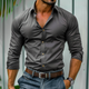 Men's Solid Color Lapel Long Sleeve Casual Shirt