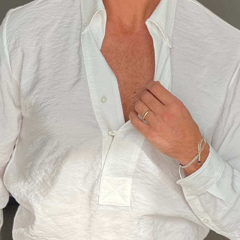 Men's Solid Color Pullover Lapel Long Sleeve Shirt