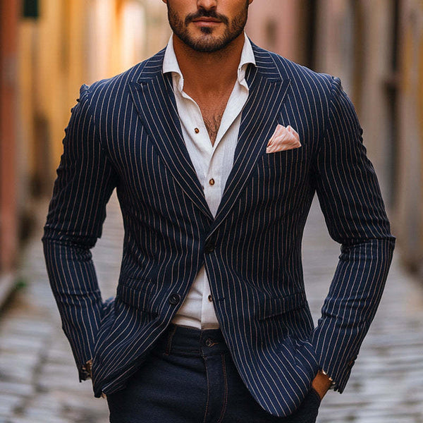 Blazer informal de rayas con botonadura sencilla para hombre 