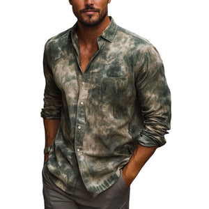 Camisa informal de manga larga con estampado moteado verde oscuro para hombre