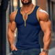 Lässiges Tanktop aus Baumwolle mit Farbblock-Patchwork und Reißverschlusskragen für Herren in schmaler Passform
