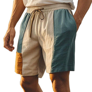 Men's Morandi Color Patchwork Simple Linen Shorts
